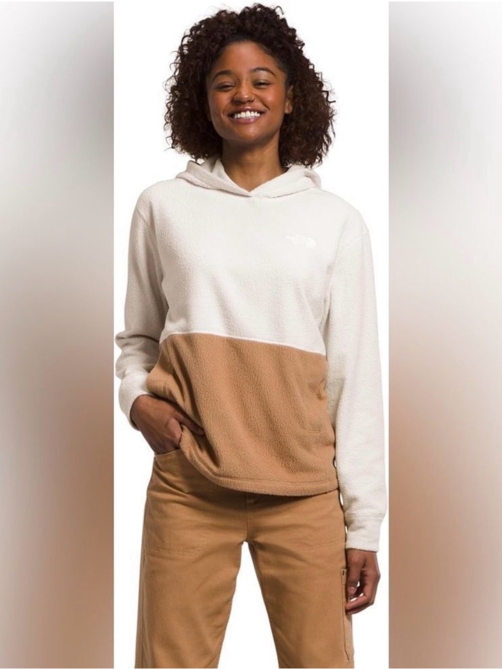 The North Face Pali Pile Women's Two-Tone Fleece Hoodie in Cream/Tan